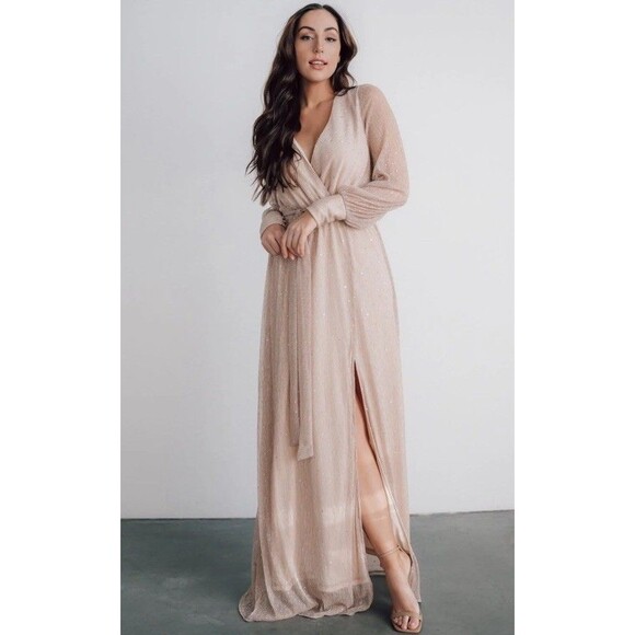 Baltic Born Abigail Sparkle Evening Gown Dress XS Champagne Stretch Wedding New - Picture 1 of 13